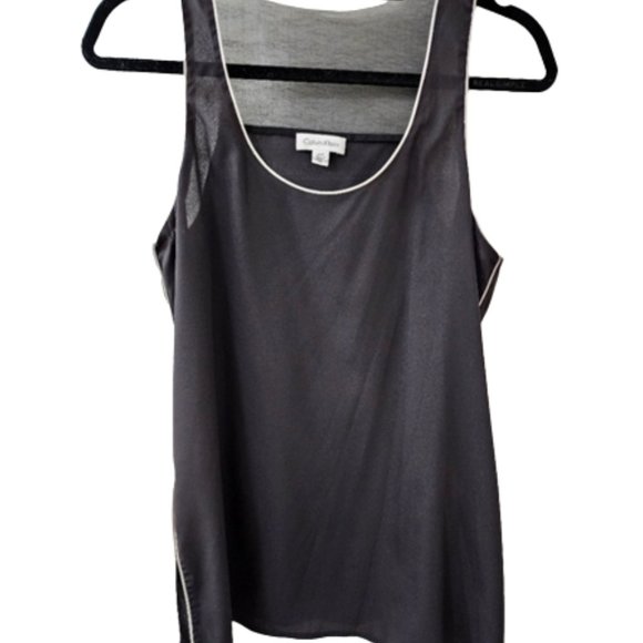 ! Calvin Klein Women's Black & White Trim Sheer Lightweight Tank Size S ! - Picture 1 of 8